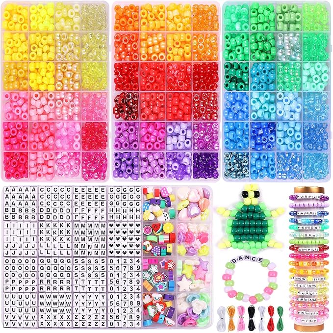 3280 Pcs Pony Beads for Bracelet Making Kit, 72 Colors 4 Boxes Rainbow Kandi Beads, Friendship Kandi Bracelet kit with A-Z Letter Beads for Name Bracelets DIY Jewelry Making Crafts Gift for Adults