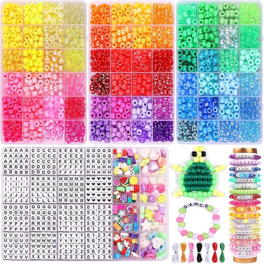 3280 Pcs Pony Beads for Bracelet Making Kit, 72 Colors 4 Boxes Rainbow Kandi Beads, Friendship Kandi Bracelet kit with A-Z Letter Beads for Name Bracelets DIY Jewelry Making Crafts Gift for Adults