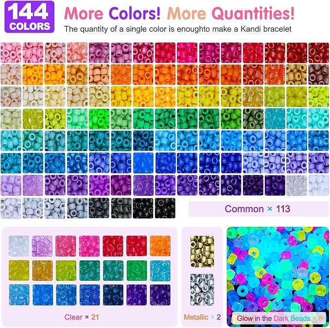 Redtwo 7 Boxes 5000 Pcs Pony Beads Kit, 144 Colors 6x9mm Kandi Beads for Friendship Jewelry Bracelet Making Kit, with 600+Pcs Letter Bead, DIY Crafts Gifts for Tween Girls Kids