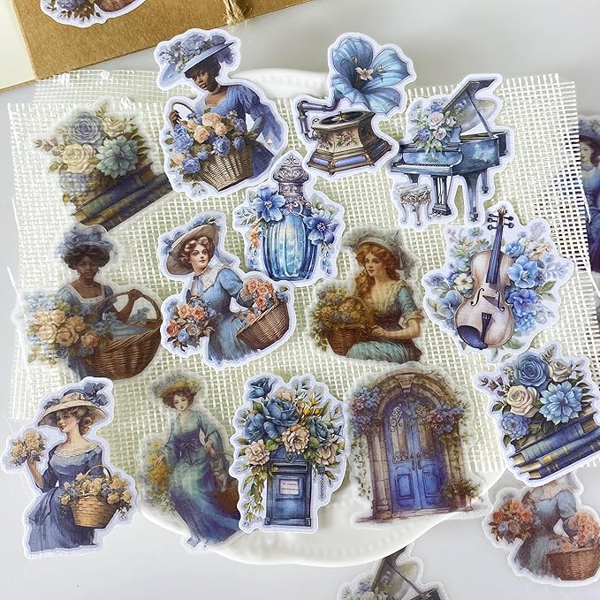 Alideco 80Pcs Vintage Victorian Tea Scrapbooking Stickers Scrapbook Paper Aesthetic Kawaii Girls Stickers for Journaling Assorted Phone Adult(huatuanjincu)
