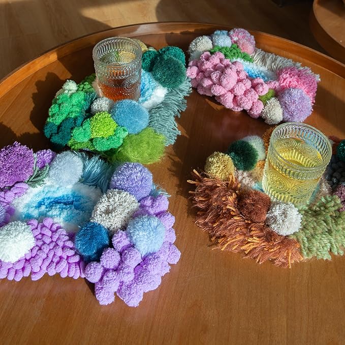 ChillFuzz Latch Hook Kits for Adults - Kids Crochet Kit for Beginners Arts and Craft Kit Moss Rug Coaster Purple Aurora
