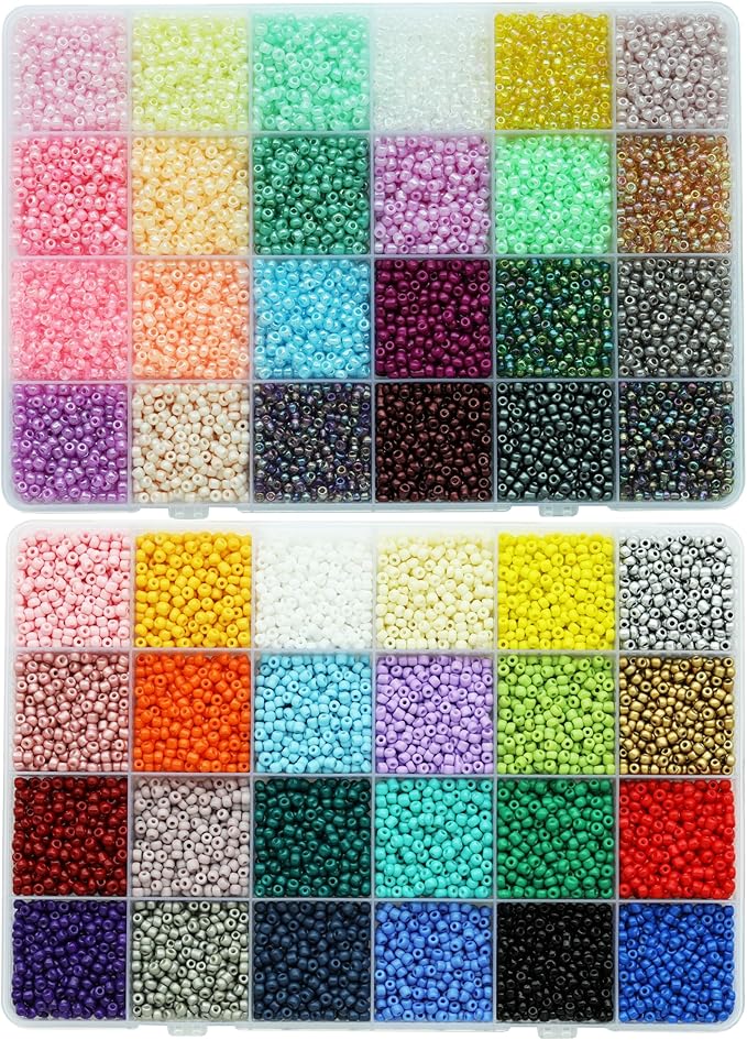 Size 3mm Seed Beads About 14400pcs 48 Colors 8/0 Glass Craft Beads for Making Jewelry Bracelet