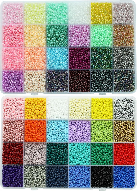 Size 3mm Seed Beads About 14400pcs 48 Colors 8/0 Glass Craft Beads for Making Jewelry Bracelet
