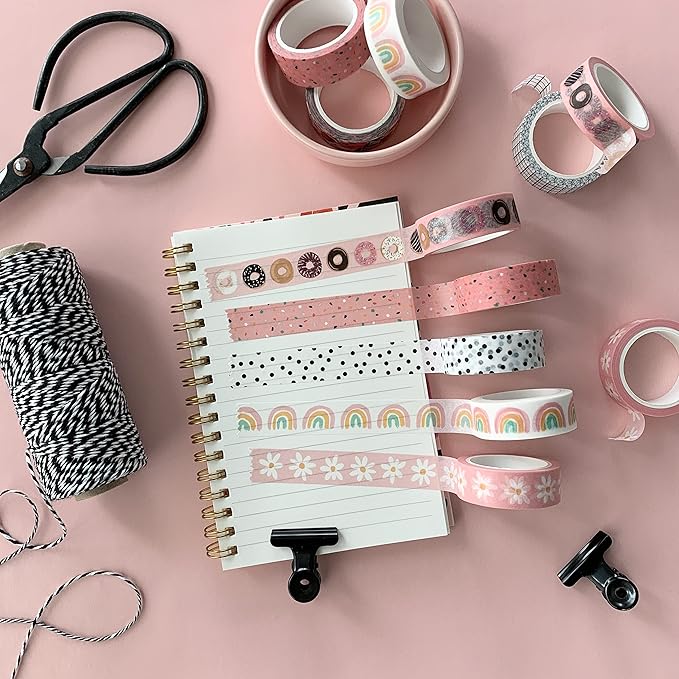 zynshe washi tape set of 12 rolls of 15 mm wide cute decorative washi tape for journaling, scrapbook, washy crafts, bullet journals, planners, diy décor, gift wrapping, craft supplies (retro)