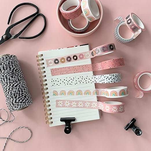 Washi Tape Set of 12 Rolls of 15 mm Wide Cute Decorative Washi Tape for Journaling, Scrapbook, Washy Crafts, Bullet Journals, Planners, DIY Décor, Craft Supplies For Adults & Kids (Retro)