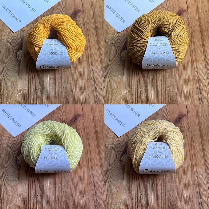 Cotton Yarn Kit - 4 Multicolor Balls Soft Sport Weight Yarn for Crochet & Amigurumi - 50g / 175yds Each & 10 Stitch Markers (H06 - Gold / Yellow)