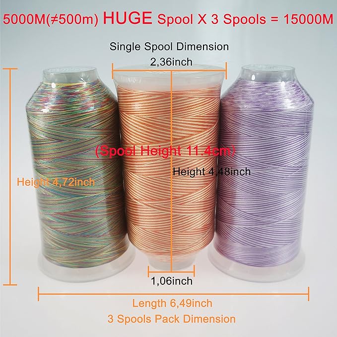 New brothreads - 40 Options- Various Assorted Color Packs of Polyester Embroidery Machine Thread Huge Spool 5000M for All Embroidery Machines -Variegated Colors 1