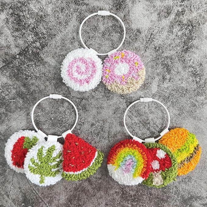 HAND U JOURNEY 8Pcs Embroidery Punch Needle Keychain, Bachpack Charm Kit, Original Design with 2.2mm Punch Tool, Threads and Hoop.Random Color Chain