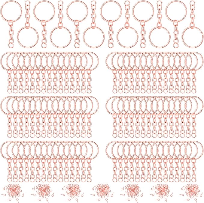 Hotop 360 Pcs Key Rings for Crafts Keychain Making Kit Including 90 Open Jump Rings Connectors, 180 Small Screw Eye Pins Hooks Bulk for DIY Keychain Supplies Crafts Jewelry Making(25 mm,Rose Gold)
