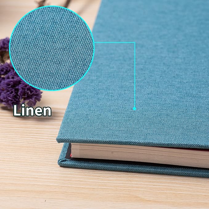 Large Photo Album Self Adhesive 4x6 8x10 10x12 13"x12.8" Magnetic Scrapbook Album 12.6"x11" Inch 60 Sticky Pages Linen Cover DIY Photo Album with A Metallic Pen and DIY Stickers(SkyBlue)