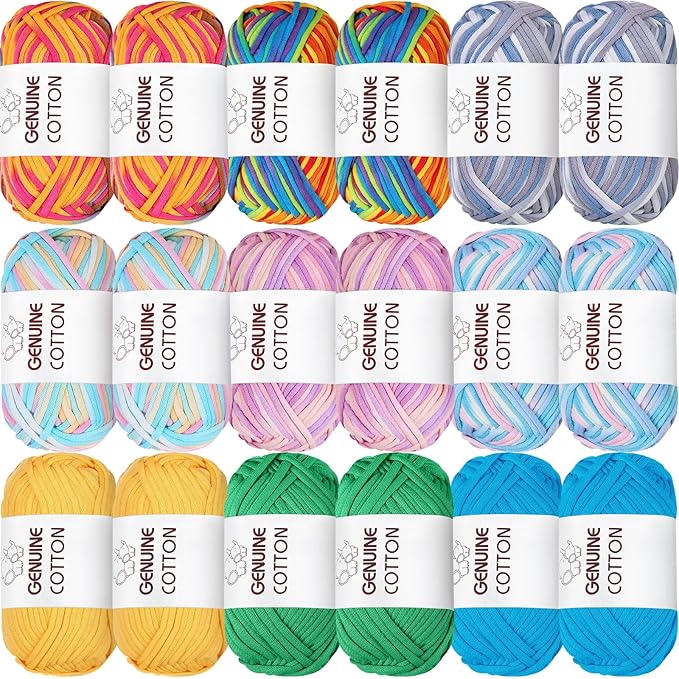 Timgle 18 Pack Beginners Crochet Yarn Cotton Yarn for Crocheting and Knitting with Easy to See Stitches Cotton Nylon Blend Yarn for Crochet Kit Making(Mixed Colors)