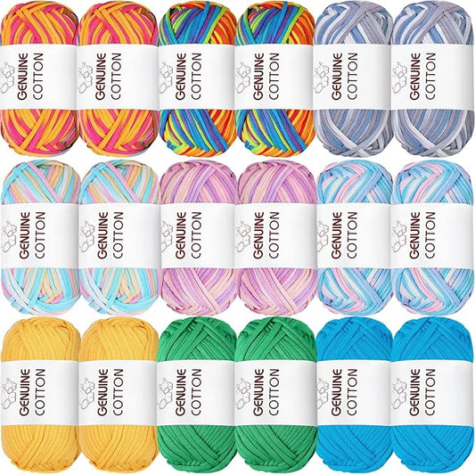Timgle 18 Pack Beginners Crochet Yarn Cotton Yarn for Crocheting and Knitting with Easy to See Stitches Cotton Nylon Blend Yarn for Crochet Kit Making(Mixed Colors)