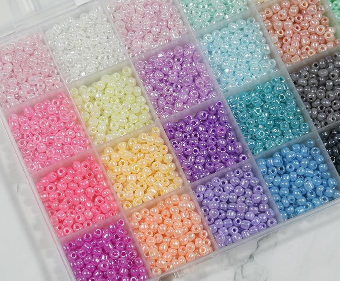 Size 4mm Glass Seed Beads 24 Ceylon Colors Total About 3600pcs, 6/0 Small Seed Beads for Jewelry Making