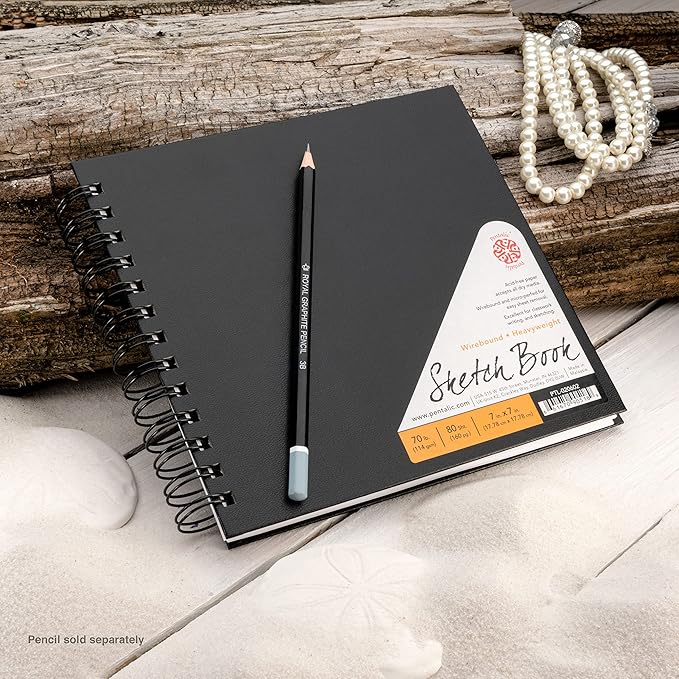 Pentalic - 7"x 7" Double Wirebound Sketchbook, 80 Sheets, Black