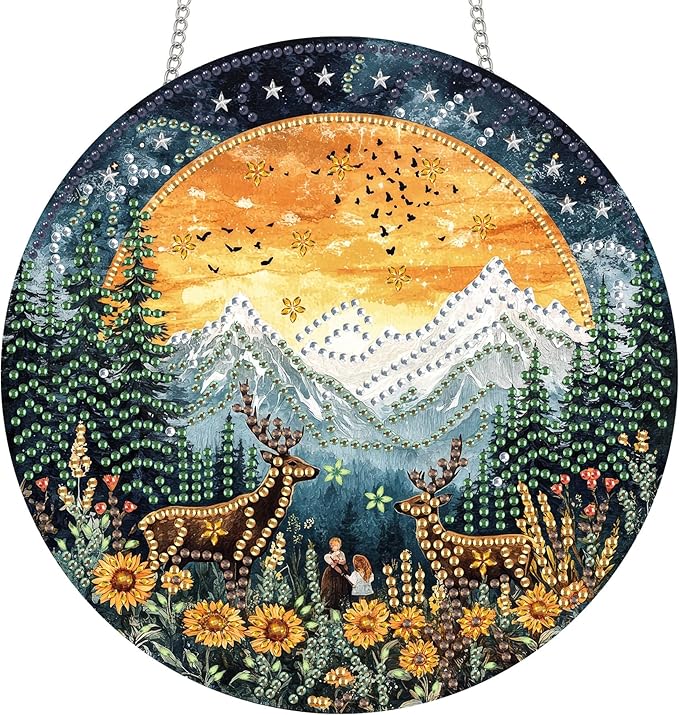 Reofrey Hanging Diamond Art Kits for Adults - 8x8 Inch EEL Landscape Acrylic Board Double Sided Pattern Diamond Art Suncatcher Pendant, DIY Crystal Art for Home Wall or Window Decoration Handmade Gift