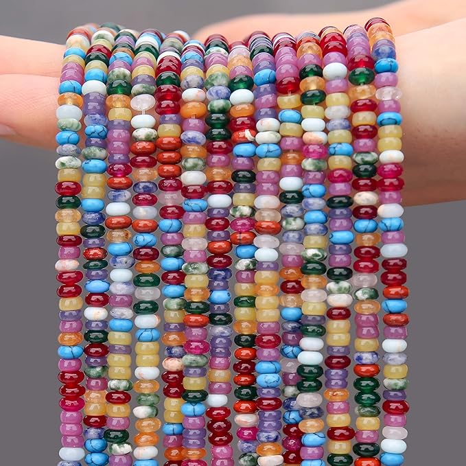 2 Strands (300PCs) Mix Color Rondelle Beads, 2 * 4mm Gemstone Loose Spacer Abacus Disk Beads for DIY Bracelet Necklace Earrings Jewelry Making, Craft Supplies Beading Kit (Type 4)