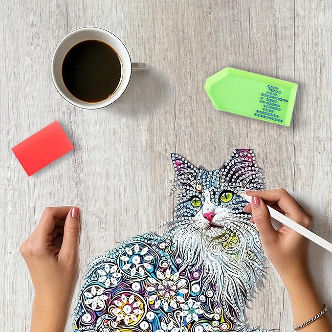 SENQAO Cat Hanging Diamond Art Painting Kits for Adults Beginners, 5D Special Shape Diamond Art Kits, Cat Crystal Rhinestones Diamond Gem Art Painting for Home Garden Wall Decor