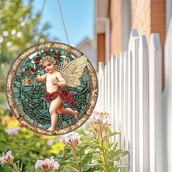 Wergund 5D DIY Angel Diamond Art Hanging Kits, Diamond Art, Acrylic Special Shaped Rhinestone, Window Hanging Pendants for Home Wall Garden Front Door Outdoor Decor Gift