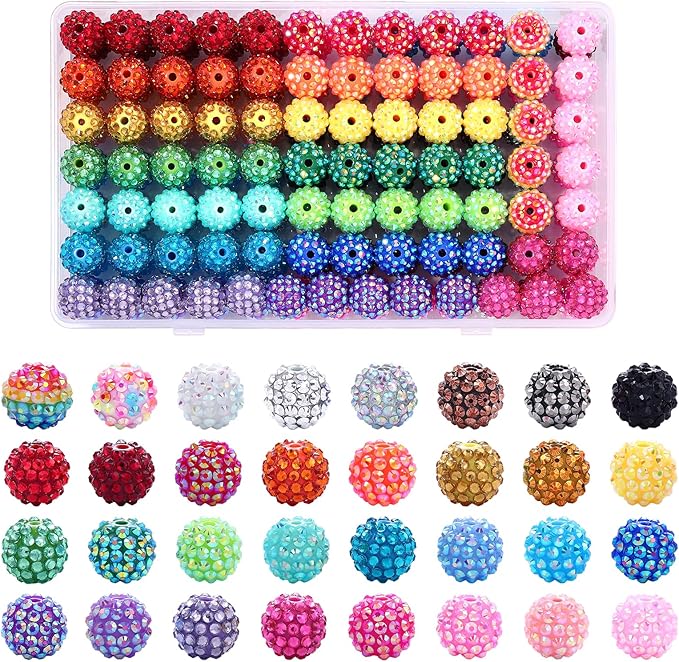 160pcs 16mm Rhinestone Beads for Craft, 32 Colors DIY Round Crystal Disco Ball Resin Rhinestone Chunky DIY Spacer Beads, for Pens, Jewelry Making, Bracelets, Necklace