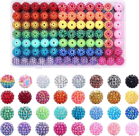 160pcs 16mm Rhinestone Beads for Craft, 32 Colors DIY Round Crystal Disco Ball Resin Rhinestone Chunky DIY Spacer Beads, for Pens, Jewelry Making, Bracelets, Necklace