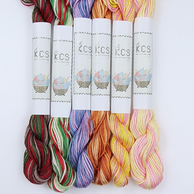 KCS Big skeins of 25 Meters Size 25 Color Variegated Cross Stitch Stranded Threads,6 skeins,10