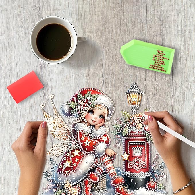 SENQAO Christmas Diamond Art Hanging Kits for Adults, Fairy Diamond Art Suncatchers, 5D Special Shape Diamond Painting Pendant Window Ornament Gifts for Home Door Wall Decor
