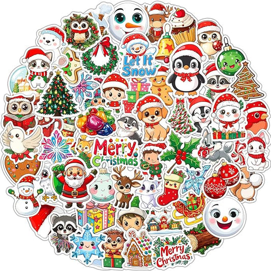 100pcs christmas stickers, non-repeating vinyl waterproof holiday stickers, christmas party favors, stocking stuffers for kids toddlers teens boys girls, activities, gifts, toys, goodie bag stuffers