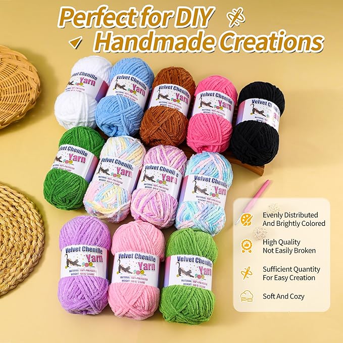 3 * 100g/3.5oz Fluffy Chenille Yarn for Crocheting, Chunky Velvet Yarn for Crochet Amigurumi, Used for Making Baby Yarns Blanket, Clothes, Pattern Knitting Creations (Red)