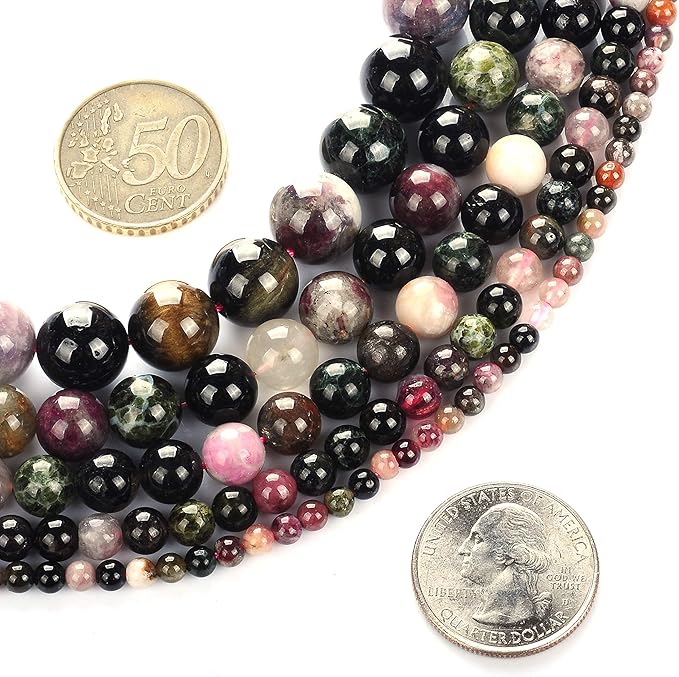 6mm Natural Colourful Tourmaline A Gemstone Round Loose Beads Crystal Stone Bracelet Necklace Accessories Crafts for Jewelry Making DIY,1 Strand 15"