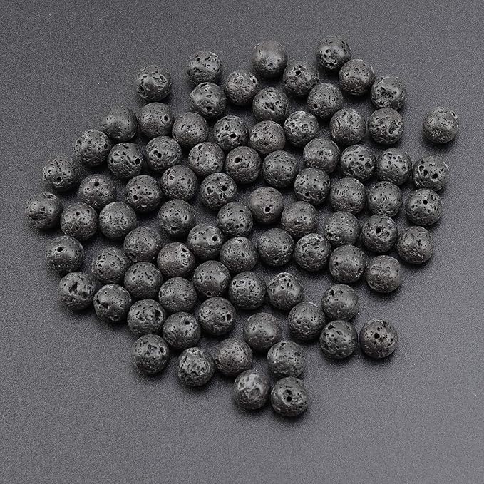 LPBeads 80Pcs Polished 10mm Round Natural Lava Gemstone Loose Beads with Stretch Cord for Jewelry Making Bracelets