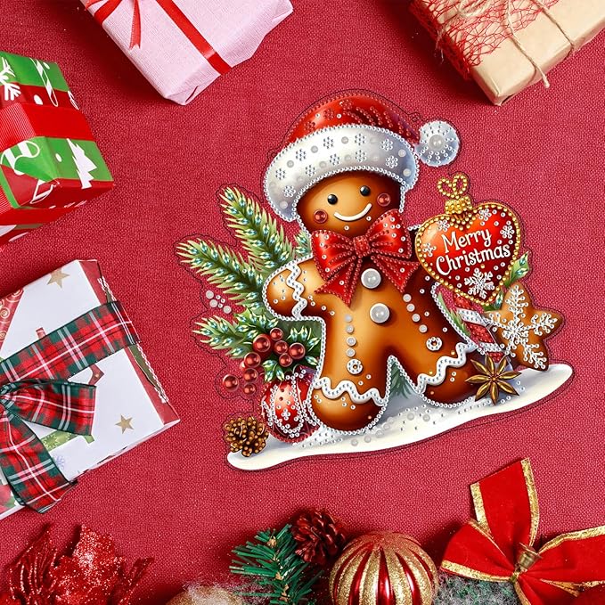 VODAPYC Christmas Diamond Art Hanging Kit for Adults, DIY Double Sided Special Shaped Diamonds Art Window Pendant Ornament for Home Decor(Gingerbread Man)