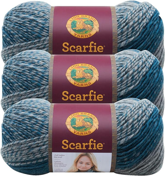 (3 Pack) Lion Brand Yarn Scarfie Bulky Yarn, Teal/Silver
