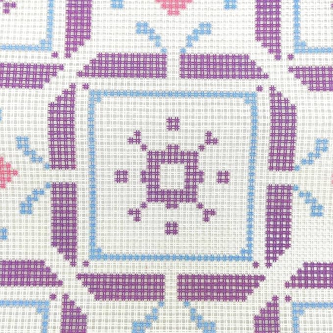 Howie's Needlepoint Needlepoint Kits for Adults, Pillow Front Cross Stitch Kit with Embroidery Pattern on Canvas, Yarn, 2 Needles and Instruction, 16 x 16inch(Purple Square Window)