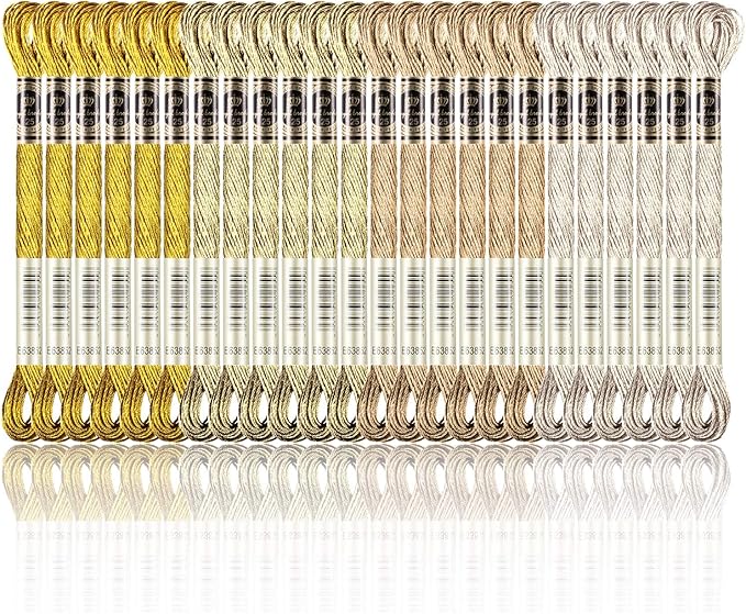 WILLBOND 24 Skeins Metallic Embroidery Floss - Glitter Embroidery Threads for Cross Stitch Crafts Friendship Bracelets(Assorted Color)