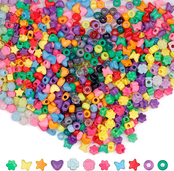 gmma pony bead shapes for friendship bracelets 600 pcs plastic assorted star heart flower round beads bulk for diy bracelet necklace jewelry making supplies