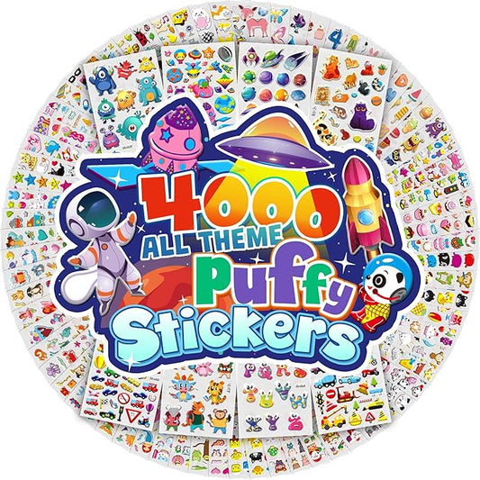 puffy stickers for kids toddlers, small 3d sticker variety pack, kid stickers sheets bulk, mini party favor for kids girls boy,80 sheets 4000+ unique patterns as teachers rewards gifts