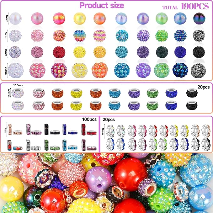 190 Pcs Beads for Pens Making, Included Rondelle Spacer Bead and 16/20mm Bubblegum Beads for Pen, Acrylic Bead for Jewelry Making, Bracelets, Beadable Pens, Christmas Gifts