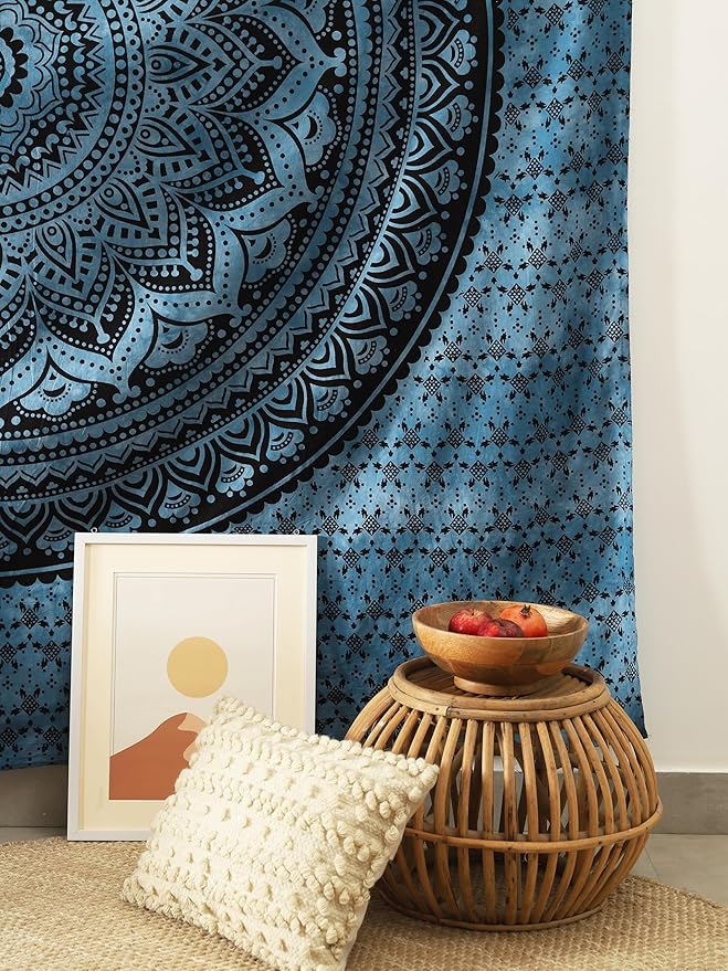 popular handicrafts queen mandala hippie tie dye psychedelic ombre tapestry wall hanging - indian maditation gypsy bohemian hippy dorm room decor blue 81x88 inch