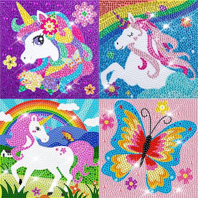 Labeol Diamond Art Kits for Kids Crafts for Girls Ages 6-8-10-12 Easy to DIY Creative Diamond Art Sticker Craft by Numbers Kits for Kids and Adult Beginners (4 Pack Lovely)