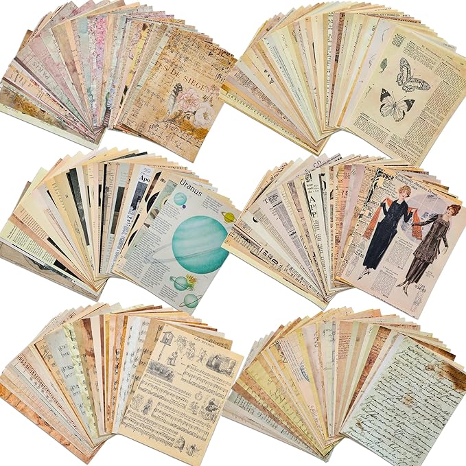 200 Sheets of Vintage Scrapbook Paper, Journaling Scrapbooking Supplies Craft Decoupage Papers Kit, Ephemera for Junk Journal Bullet Journals Well Posters Room Decor for Card Making Decorative Gift