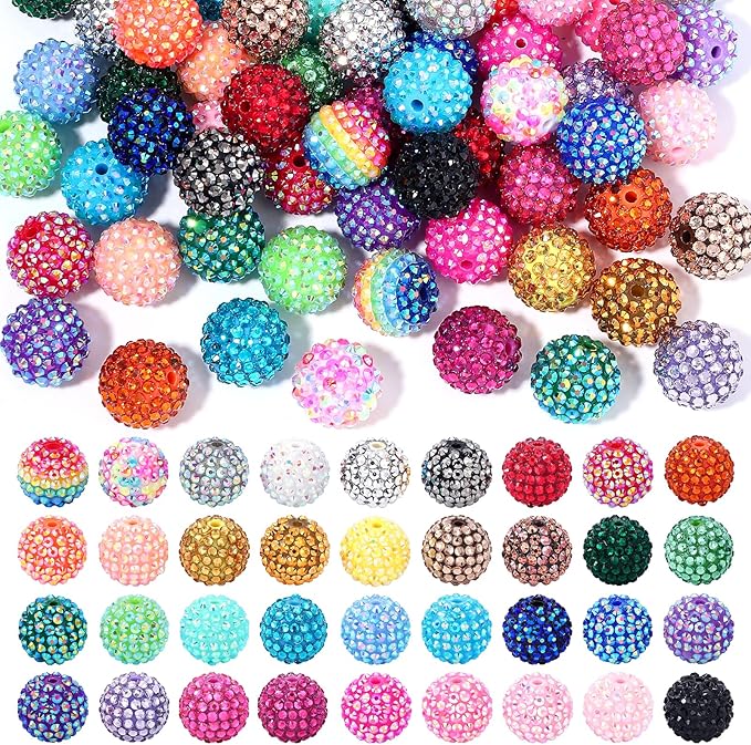 108pcs 20mm Rhinestone Beads for Pens, 36 Colors DIY Round Crystal DIY Disco Ball Resin Rhinestone Chunky Spacer Beads, Jewelry Making, Bracelets, Necklace