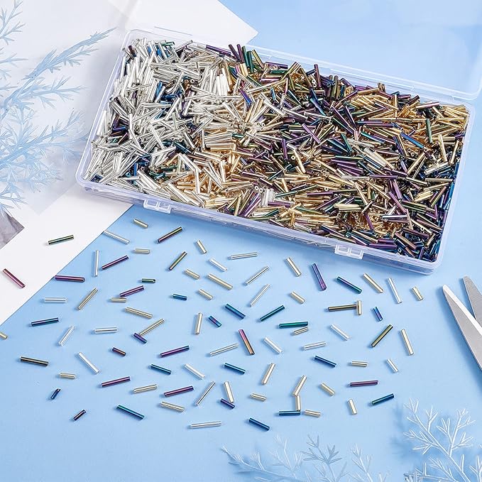 PH PandaHall 2160pcs Glass Bugle Beads, 3 Sizes 3 Colors Czech Beads for Bracelet Necklace Jewelry Making Embroidery DIY Crafts, 6/9/12mm