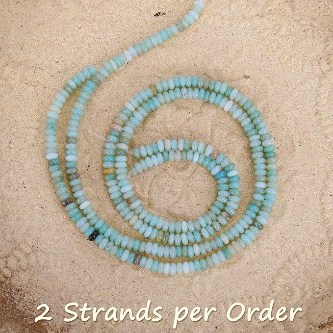 2 Strands (300PCs) Natural Amazonite Rondelle Beads, 2 * 4mm Gemstone Loose Spacer Abacus Disk Beads for DIY Bracelet Necklace Earrings Jewelry Making, Craft Supplies Beading Kit