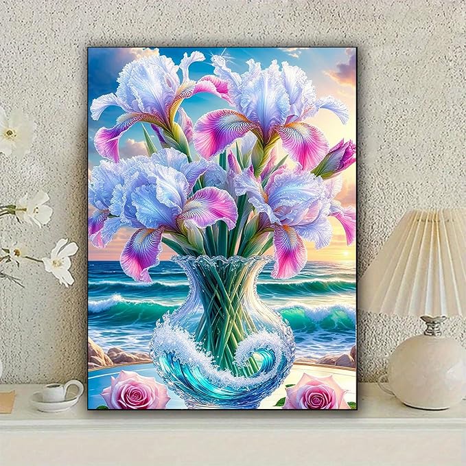 KUFWKEY Diamond Painting Kits for Adults,Flowers Diamond Art Kits for Adults,5D Diamond Painting Flowers,DIY Full Round Diamond Mosaic Kits,Flower Gem Art and Crafts,Diamond dots,12x16inch