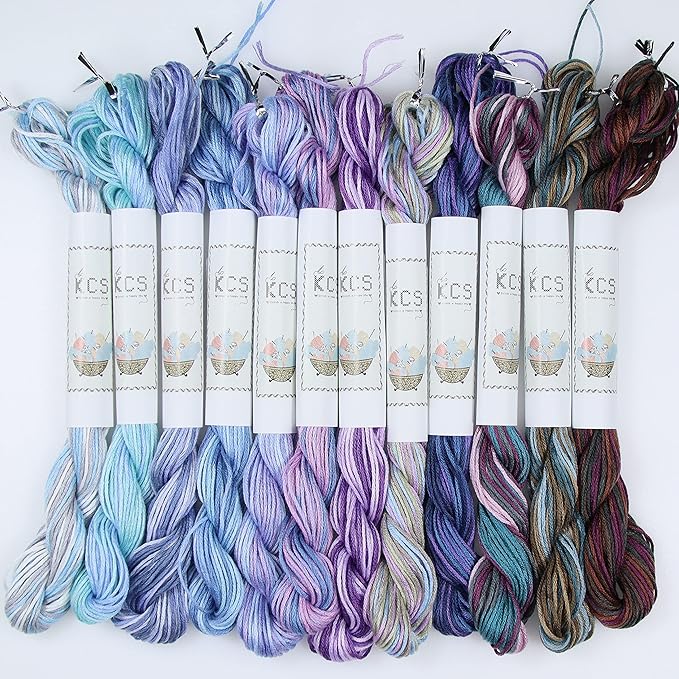 KCS Big skeins of 25 Meters Size 25 Color Variegated Cross Stitch Stranded Threads,12 skeins,07