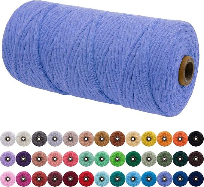JeogYong Single Strand Macrame Cord 3mm x 109 Yards (328 Feet) Soft Cotton Rope Macrame Yarn 3 mm Macrame Cord, Macrame Supplies for Crafts Wall Hangings Plant Hangers Decorations (Haze Blue)