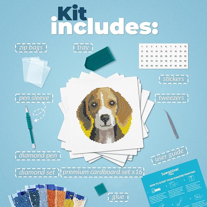 LuwoArte 16 Pack Diamond Painting Kits for Adults – Dog Breeds-Themed Diamond Art Kits – Full Drill DIY Paint Gem Art for Adults – Brilliant 5D Diamond Painting Kit–Relaxing Craft for Home Wall Décor