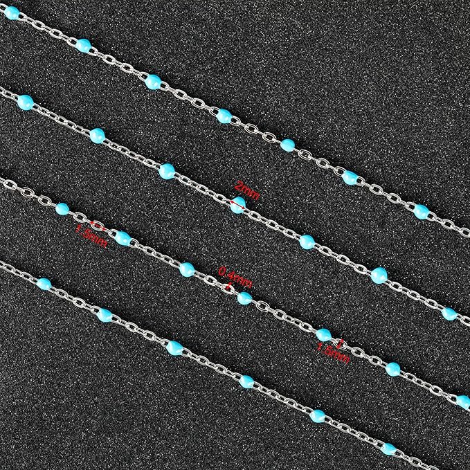 UMAOKANG 33 Feet/10M Stainless Steel Chain for Jewelry Making Light Blue Enamel Beaded Chain Bulk with Lobster Clasps and Jump Rings