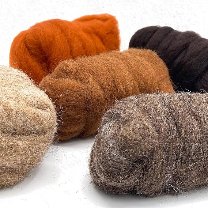 Corriedale Carded Sliver Wool Roving Variety Bundle | Best Core Wool for Needle Felting, Spinning, Wet Felting, Weaving, Dryer Balls, Yarn Roving - Ethically Sourced (Autumn Harvest)