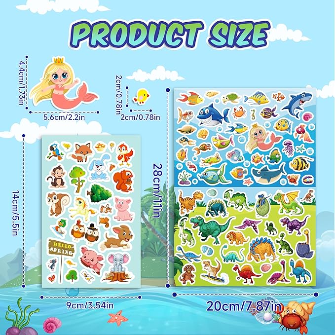 3200+pcs stickers for kids, 102 sheets cartoon animal sticker for toddlers, reward cute stickers 18 theme for school teachers students parents, scrapbook journal gifts decor